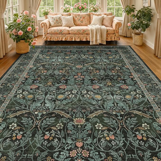 Boho 8x10 Rugs for Living Room, Dark Green Moody Washable Area Rugs for Bedroom - Image 8