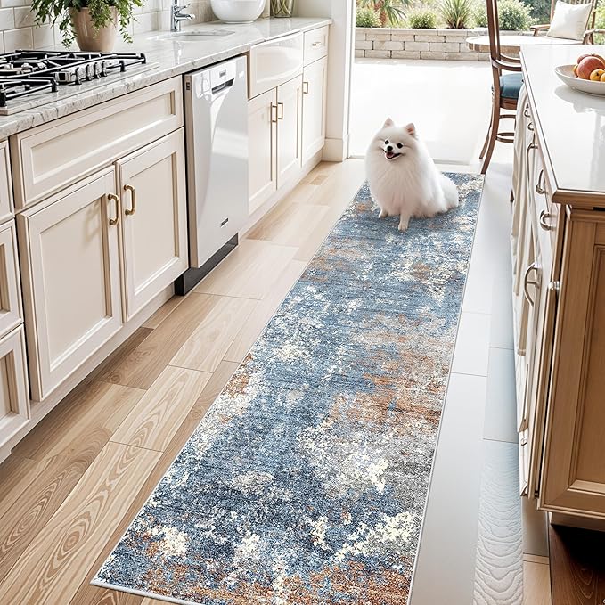 2x8 Washable Non-Slip Hallway Runner Rug – Modern Coastal Abstract Neutral by BYYVOORugsforYourHome