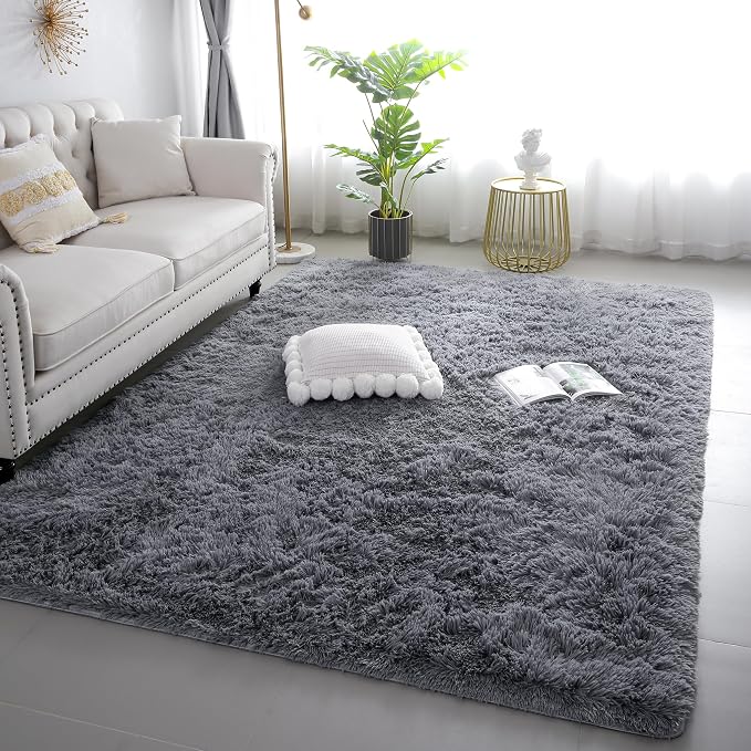 KICHOWUA 4x6 Grey Fluffy Shag Rug - Image 7