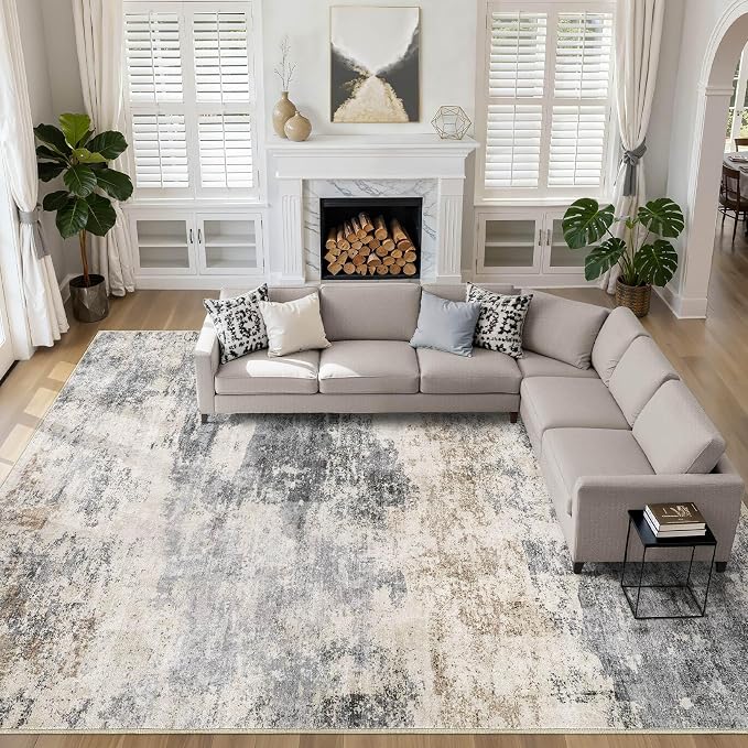 10x14 Area Rugs Living Room: Washable Large Abstract Modern Soft Rug Stain by LOONGRUG