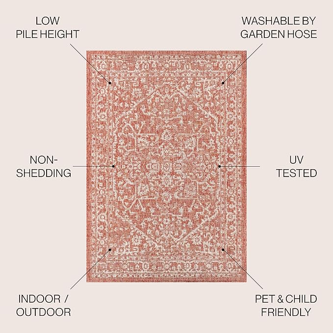 JONATHAN Y Boho Medallion Indoor Outdoor Round Area Rug 6 Ft Red/Taupe - Image 2