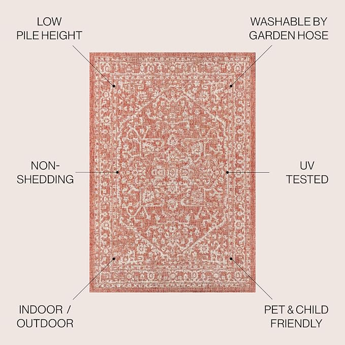 JONATHAN Y Boho Medallion Indoor Outdoor Area Rug 4X6 Red/Taupe, Malta Textured - Image 2