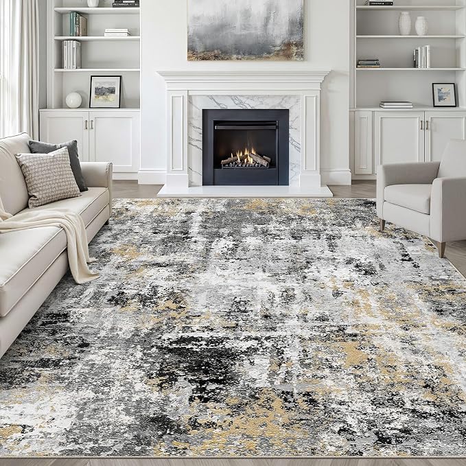 Area Rugs 9x12 Living Room: Washable Large Abstract Neutral Modern Soft Rugs by LOONGRUG