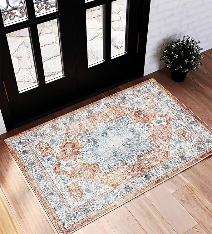 CHAMPLANT Area Rug 2x3 Washable Rug Door Mat Vintage Distressed Rug Doormat by CHAMPLANT