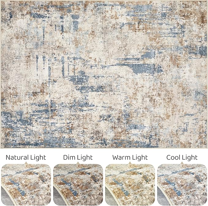 5x8 Area Rug Washable Rugs: Living Room Large Abstract Modern Soft Stain - Image 9