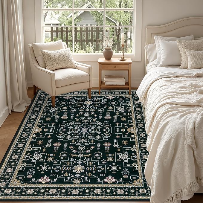 5x7 Area Rugs Living Room Rug: Washable Vintage Boho Medallion Rug No Slip - Image 4