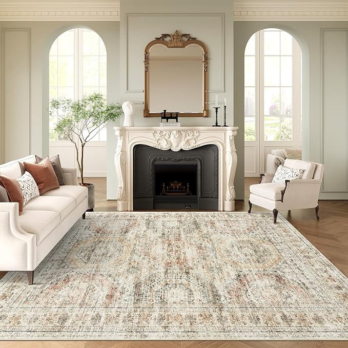 Soalmost 9x12 Area Rugs for Living Room, Non Slip Machine Washable Vintage Rugs - Image 2