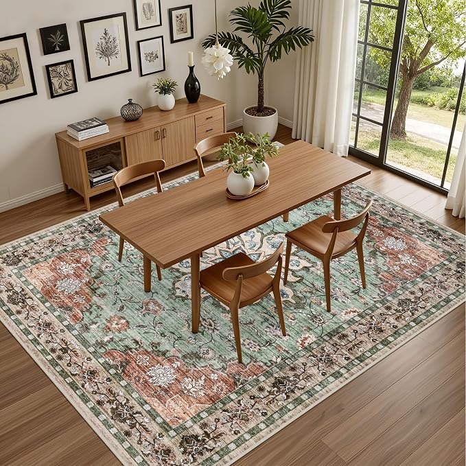 Area Rugs 10x12 Living Room Rug: Washable Rug Soft Vintage Distressed Floral - Image 4
