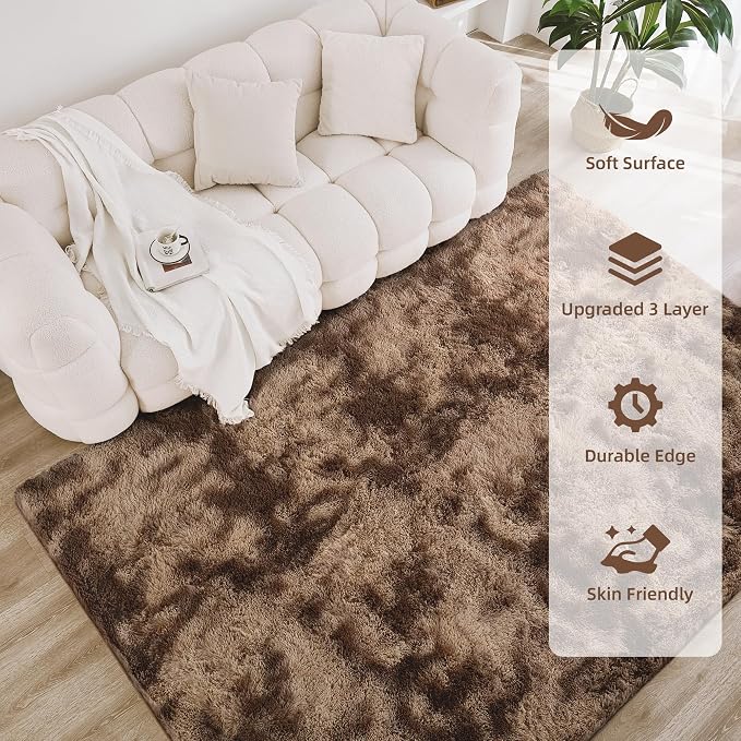 Litanika 3x5 Shag Area Rug for Living Room Bedroom, Tie-Dyed Brown High Pile - Image 4