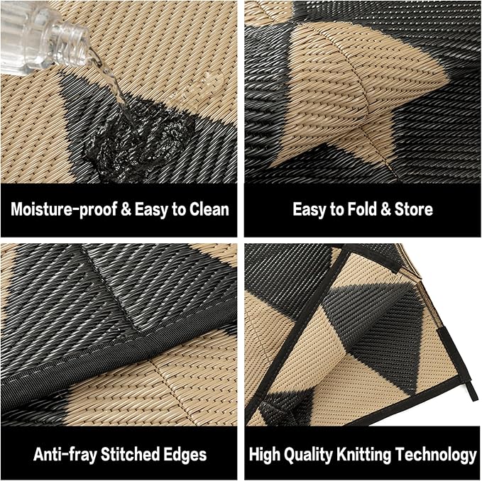 Outdoor Plastic Checkered Rug Waterproof Patio 9x12 Black Brown Diamond - Image 6