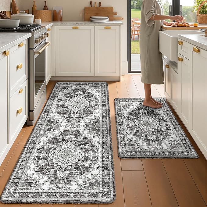 Boho Kitchen Mats for Floor 2 Piece Set Anti Fatigue Cushioned PVC Kitchen Rugs by tubeamin