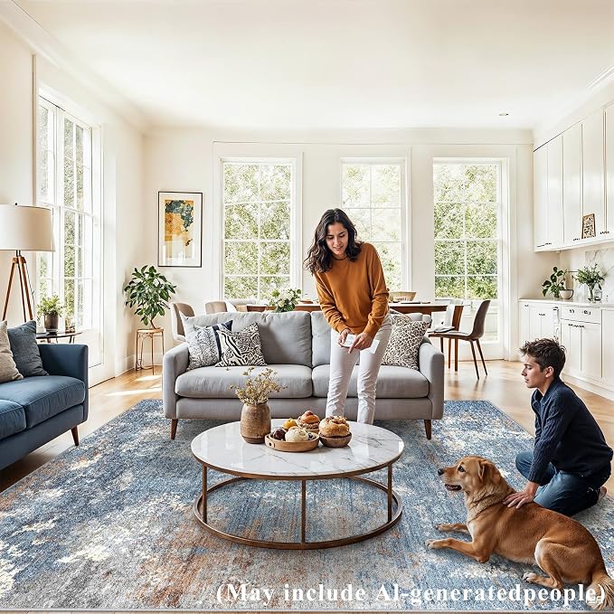 8x10 Washable Living Room Rug – Modern Neutral Abstract Large Area Rug - Image 3