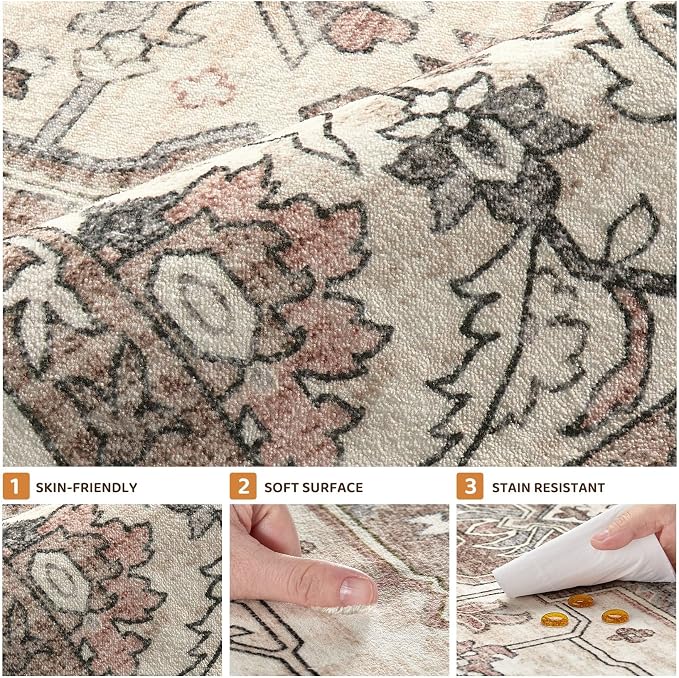 7x9 Area Rugs Living Room: Washable Vintage Rug Large Non-Slip Stain Resistant - Image 9