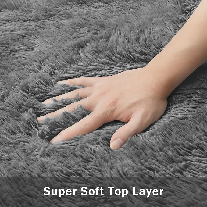 8x10 Area Rug for Living Room:Ultra Soft Fluffy Shag Dark Grey Rugs, Large - Image 8