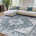 RELEANY Area Rugs 7'x9' Washable Non-Slip, Floral Vintage Distress Medallion by RELEANY