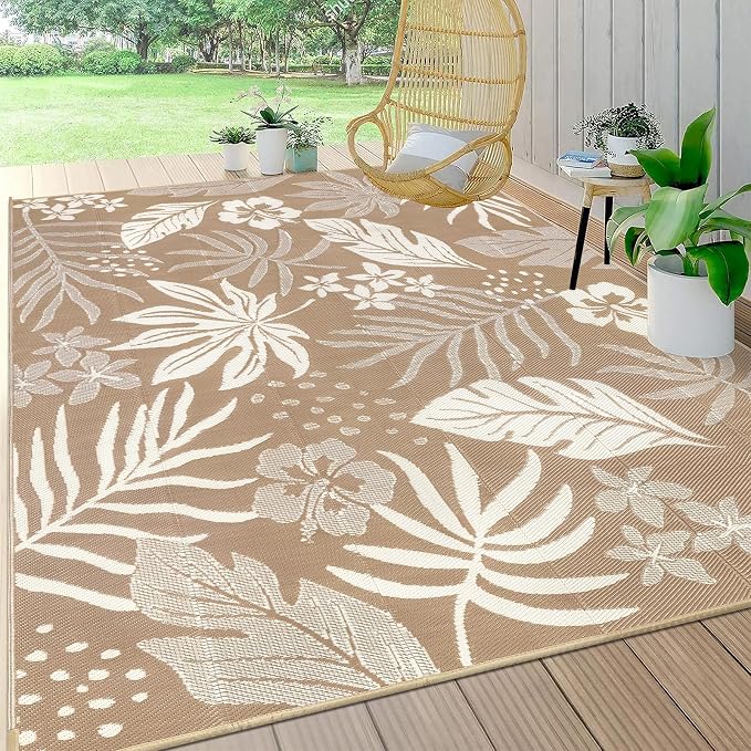 Pauwer Waterproof Outdoor Rug 9x12, Reversible Plastic Straw Patio Camping Rug by Pauwer