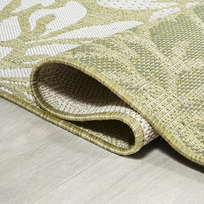 JONATHAN Y Floral Textured Weave Indoor Outdoor Area Rug 3X5 Green/Cream - Image 5