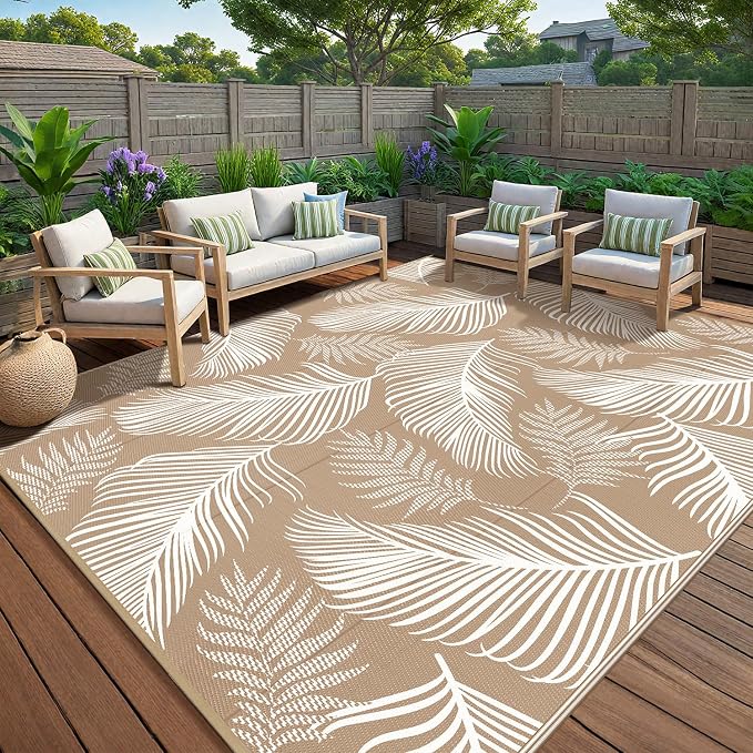 Pauwer Waterproof Outdoor Rug 9x12, Reversible Plastic Straw Patio Camping Rug by Pauwer