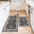 Kitchen Rugs Set of 2 Washable Non Slip – Soft Low Pile Boho Floral Decorative by BYYVOORugsforYourHome