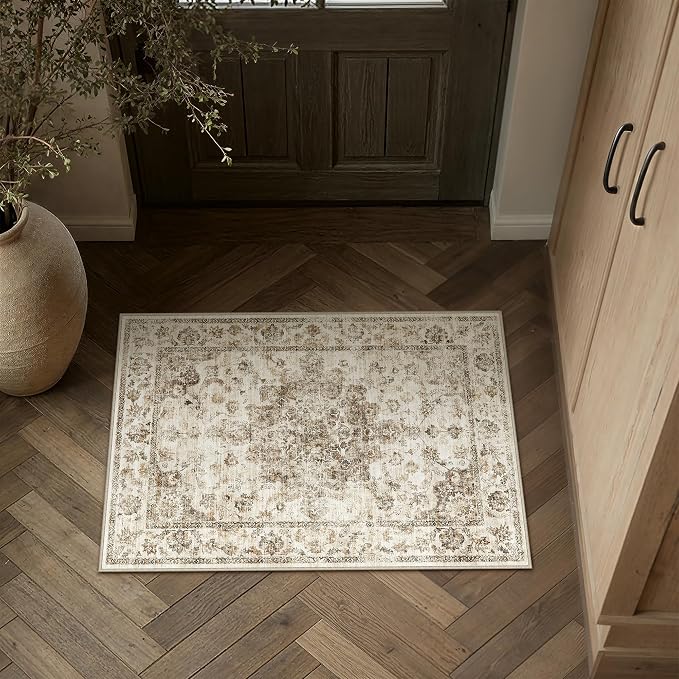 Neutral Kitchen Rug Set of 3 Washable Brown Vintage Kitchen Mats - Image 2