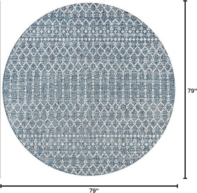 JONATHAN Y Moroccan Geometric Indoor Outdoor Round Area Rug 6 Ft Teal/Gray - Image 2