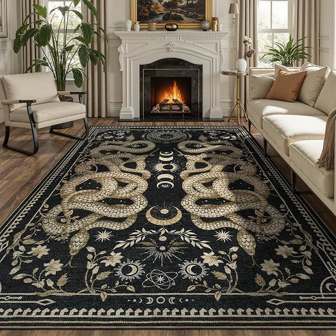 DCX Washable 5x7 Snake Rug, Soft Low Pile Carpet, Kid & Pet Friendly by DCXWashableRug