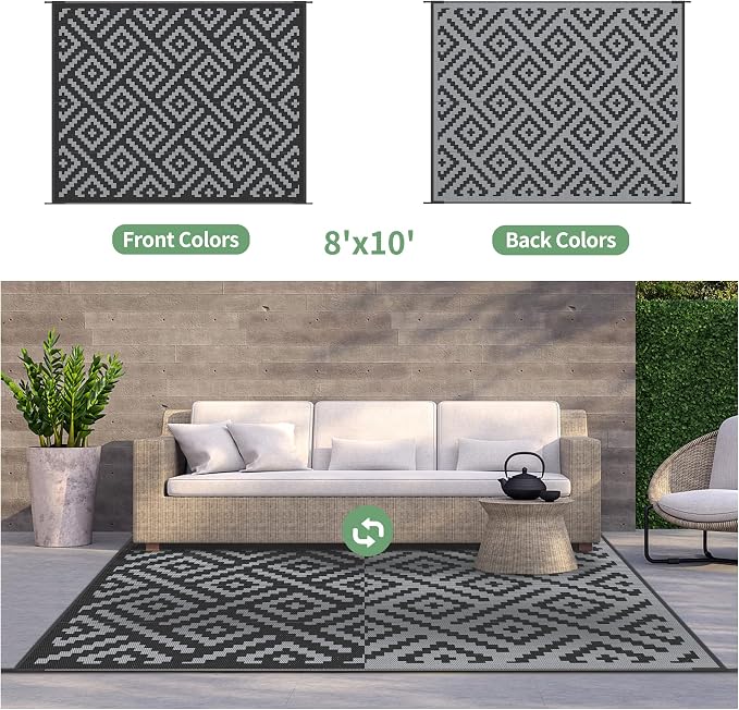 GENIMO Outdoor Rugs 8'x10' Waterproof, Reversible Mats, Area Plastic Straw Rug - Image 2
