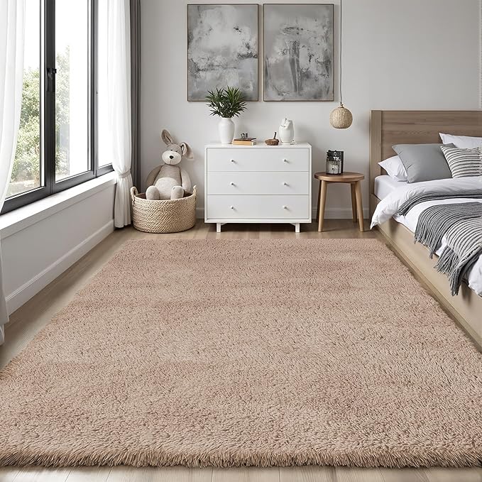 Area Rug for Living Room Bedroom: 4x6 Camel Soft Fluffy Shag Upgrade Non-Slip - Image 2