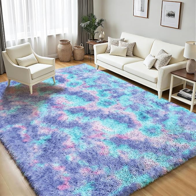 Rainbow Fluffy Rugs for Girls Bedroom: 5x7 Large Shag High Pile Area Rug - Image 3