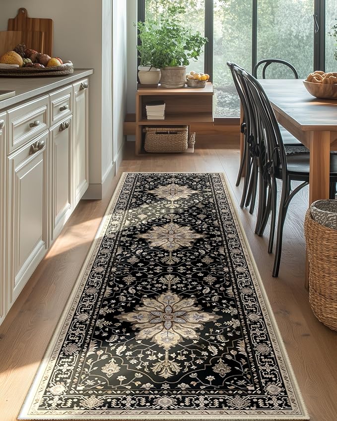 RELEANY Area Rugs Runner 2'x6' Washable Non-Slip, Floral Vintage Distress by RELEANY