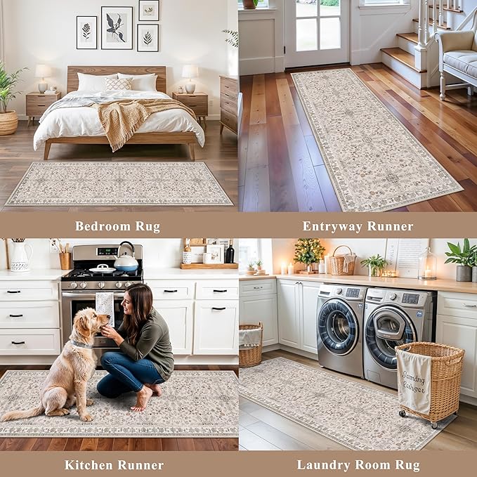 2x6 Washable Kitchen Runner Rug – Boho Vintage Non-Slip Carpet Runner - Image 4