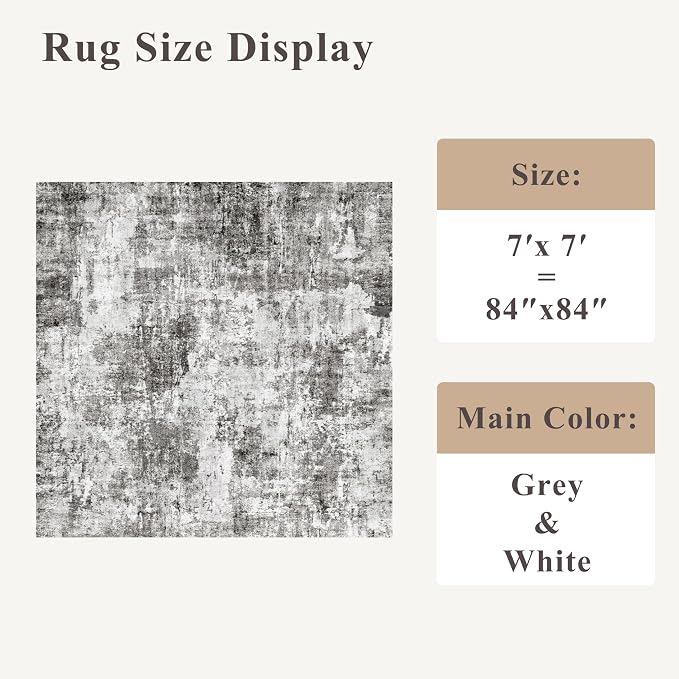 ZHXXUJ 7x7 Square Washable Area Rug, Non-Slip Indoor Rug - Image 2