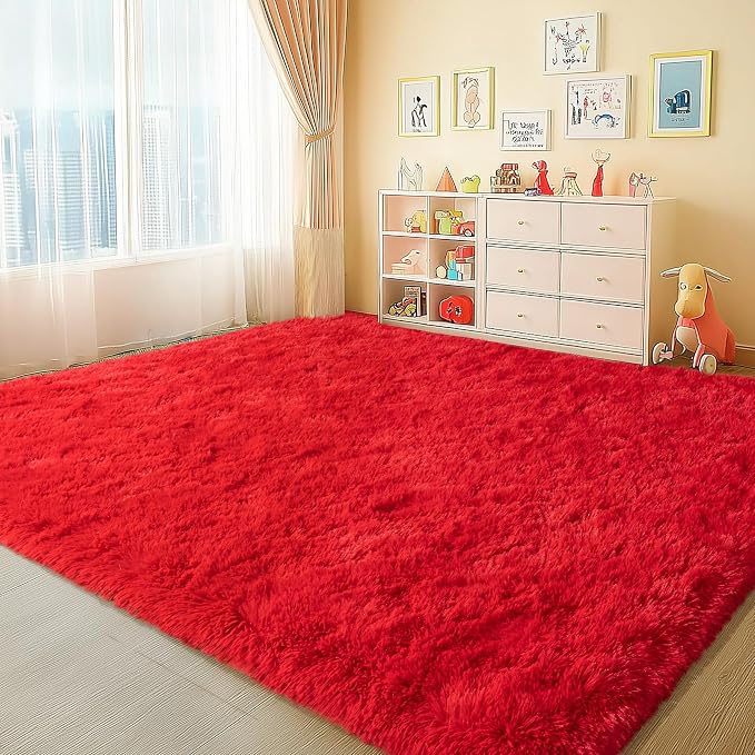 Soft Red Rugs for Bedroom, 4x6 Fluffy Fuzzy Shaggy Rugs for Living Room - Image 3