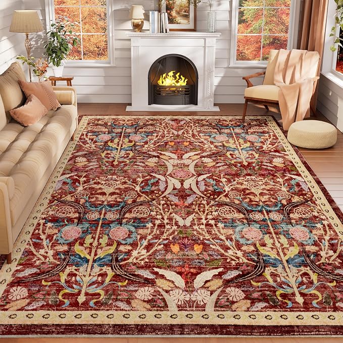 AMTOVO 6x9 Washable Area Rugs for Living Room, Non-Slip Large Soft Boho Floral - Image 2