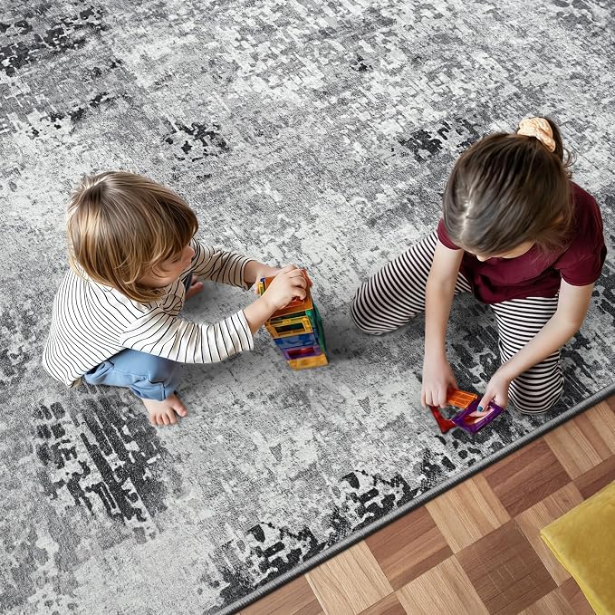 3x8 Grey Rug Runners for Hallways Kitchen Runner Rug Non Slip Washable Black - Image 5