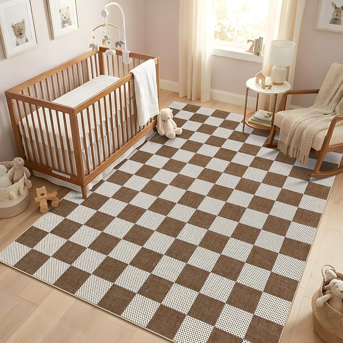 GarveeHome Checkered Terracotta Brown 3x5 Washable Rug Geometric Diamond Dot by GarveeHome