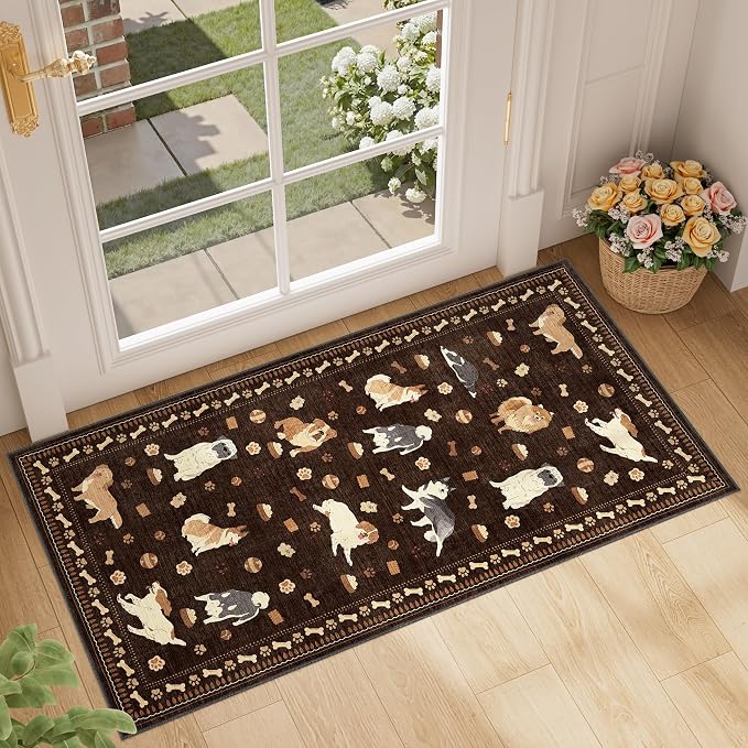 DUKINO 2x4 Runner Rug for Entryway, Animal Dog Print Washable Kitchen Rug by DUKINO