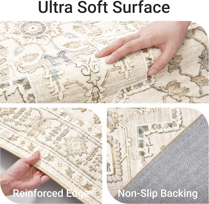 befbee 5x7 Area Rug for Living Rooms, Stain Resistant Neutral Washable Rugs for - Image 3