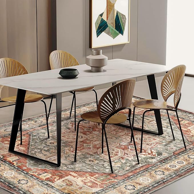 CHAMPLANT Area Rug 5'x7' Red Khaki Washable Vintage Traditional Floor Cover - Image 2