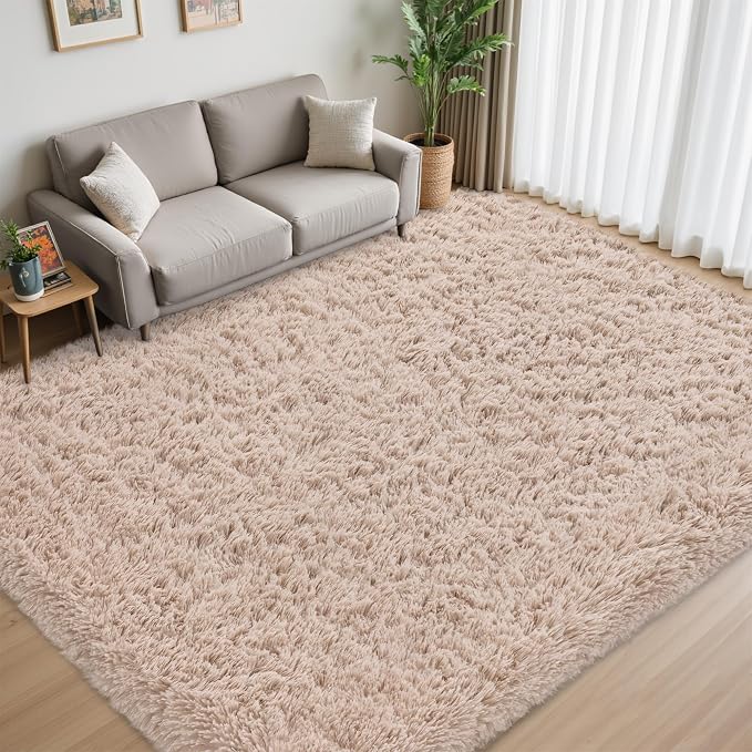 5x8 Area Rug for Living Room:Ultra Soft Fluffy Shag Beige Rugs, Large Fuzzy - Image 5
