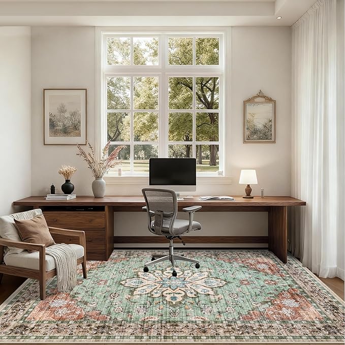 Area Rugs 10x14 Living Room Rug: Washable Rug Soft Vintage Distressed Floral - Image 5