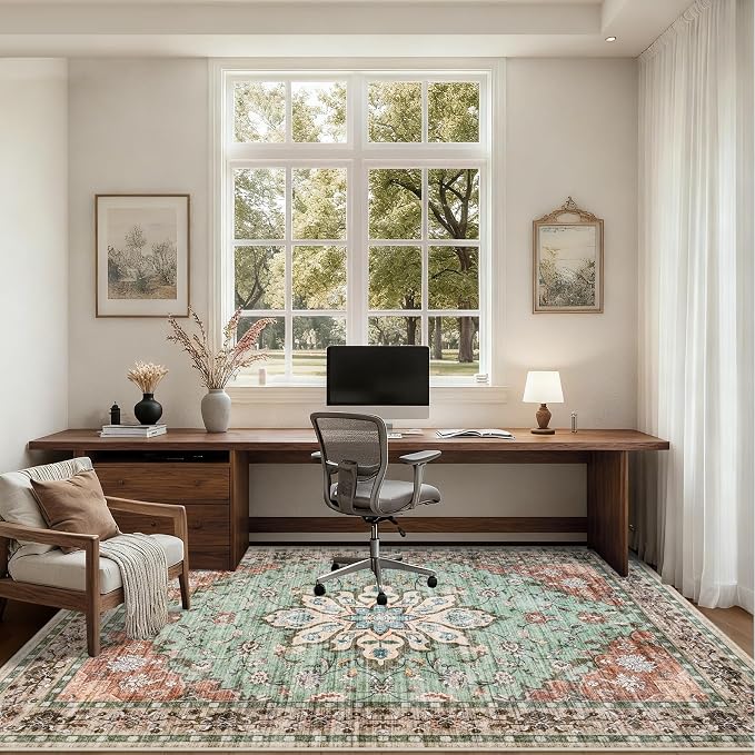 5x7 Area Rugs Living Room Rug: Washable Vintage Distressed Floral Rug No Slip - Image 6