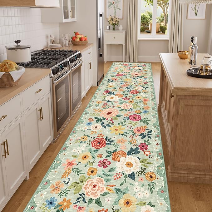DUKINO 2.6x14 Kitchen Runner Rug, Lightweight Floral Washable Rug - Image 6