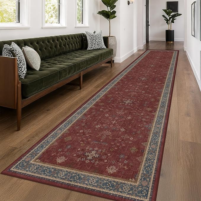Hazo Haus Boho Washable 3x16 Extra Long Hallway Runner Rug, Burgundy Waterproof - Image 3