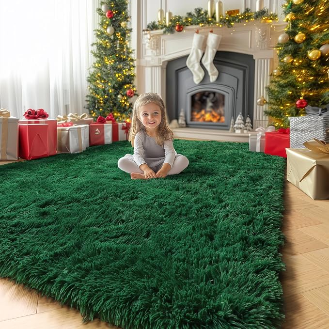 Amdrebio Dark Green Area Rugs for Bedroom Aesthetic, Fluffy Rug for Living Room - Image 5
