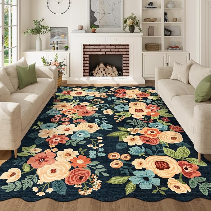 DUKINO 6x9 Area Rug, Floral Washable Rugs by DUKINO
