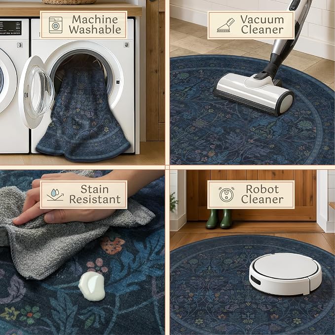 Washable 6ft Round Living Room Rug, Thin Circle Rug - Image 4