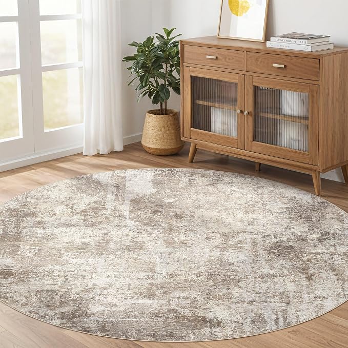 6ft Round Rug Living Room Rugs: 6x6 Washable Circle Large Abstract Modern Soft - Image 8
