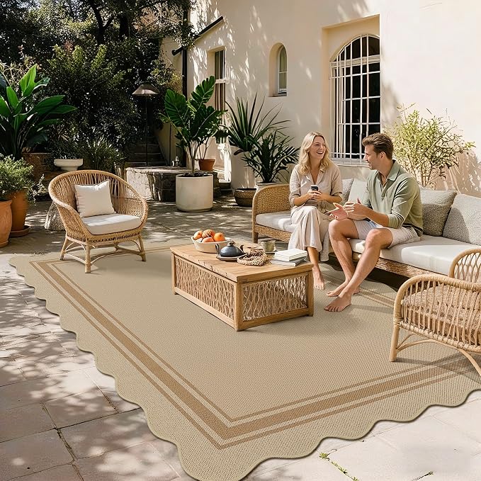 6x9 Scalloped Rug Easy Jute Washable Outdoor Patio Rug - Image 3