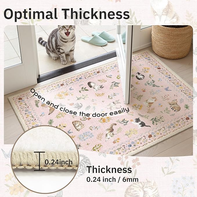Soalmost Cat 3x5 Area Rugs for Entryway, Machine Washable Animal Floral Accent - Image 5